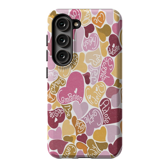 Galaxy S23 StrongFit Love hearts with loving words in pink and orange by Paula Ohreen