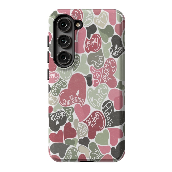 Galaxy S23 StrongFit Love hearts with loving words in pink and green by Paula Ohreen
