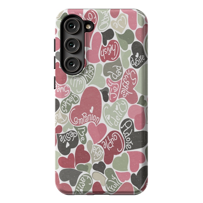 Galaxy S23 Plus StrongFit Love hearts with loving words in pink and green by Paula Ohreen