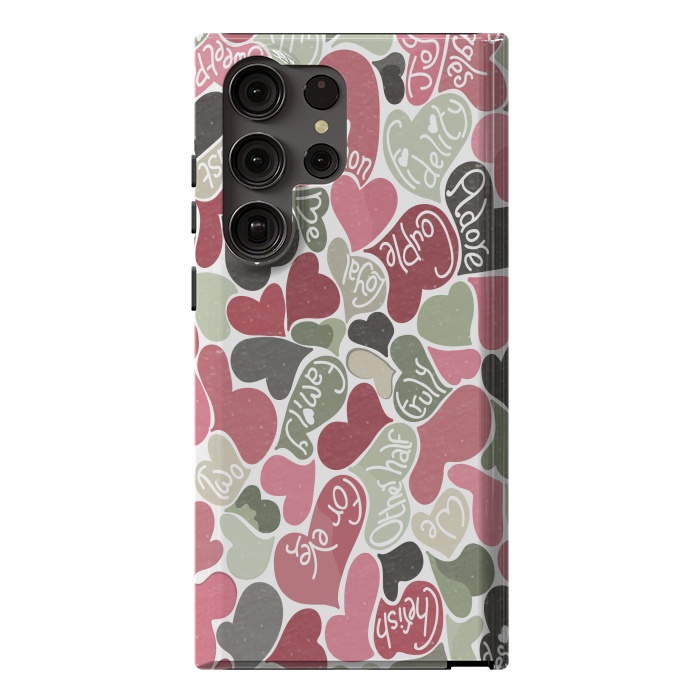 Galaxy S23 Ultra StrongFit Love hearts with loving words in pink and green by Paula Ohreen