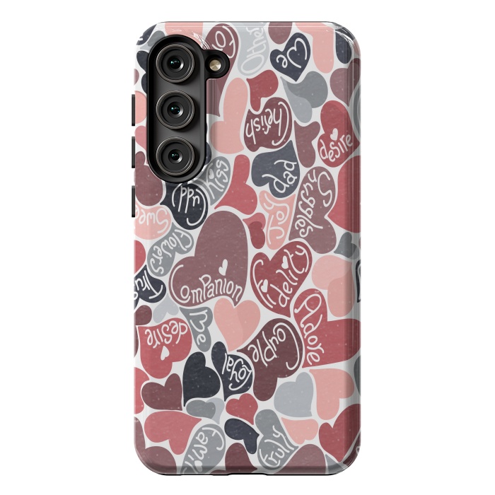 Galaxy S23 Plus StrongFit Love hearts with loving words in pink and grey by Paula Ohreen