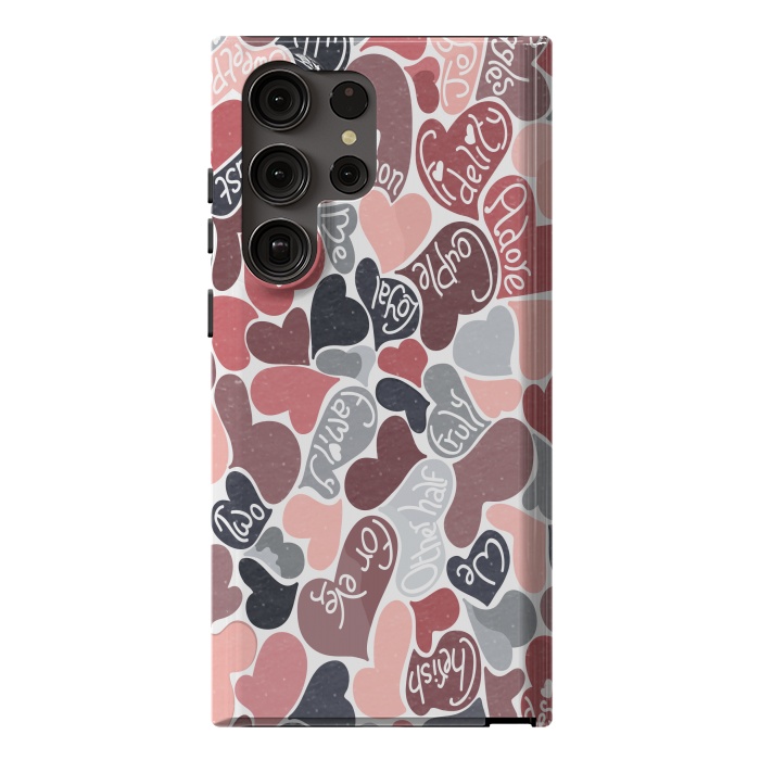 Galaxy S23 Ultra StrongFit Love hearts with loving words in pink and grey by Paula Ohreen