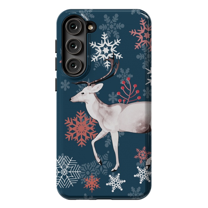 Galaxy S23 Plus StrongFit Reindeer and snowflakes winter illustration by Oana 