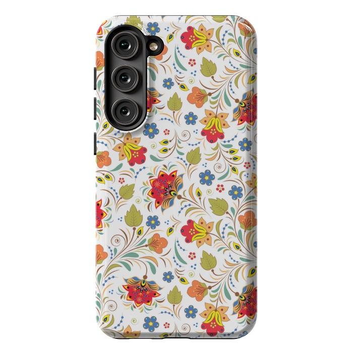 Galaxy S23 Plus StrongFit red yellow floral pattern by MALLIKA