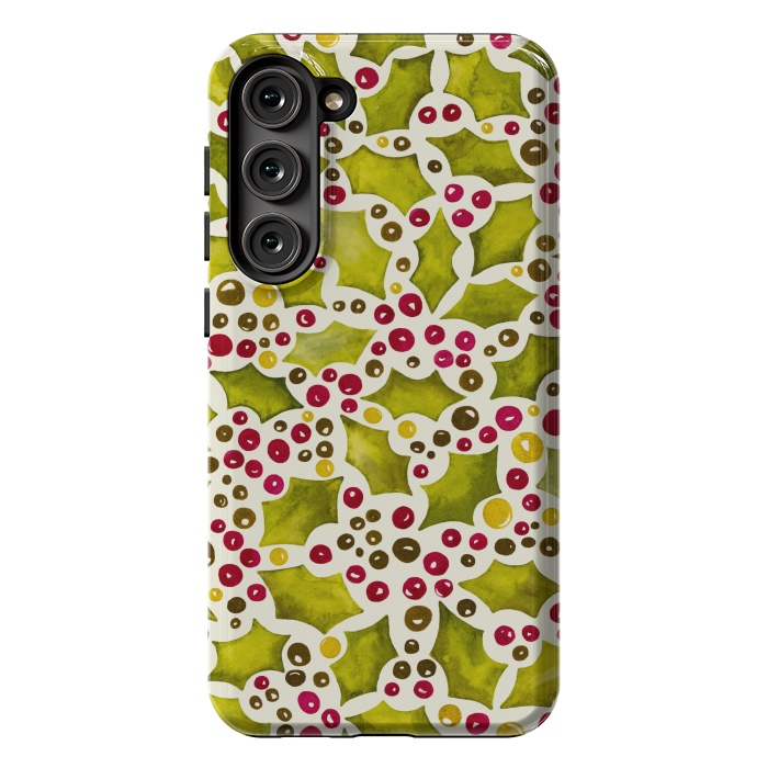 Galaxy S23 Plus StrongFit Watercolour Christmas Holly and Berries Pattern by Paula Ohreen