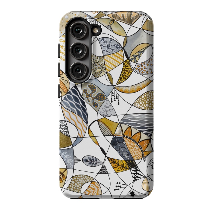Galaxy S23 StrongFit Continuous Line Abstract Art in Grey and Yellow by Paula Ohreen