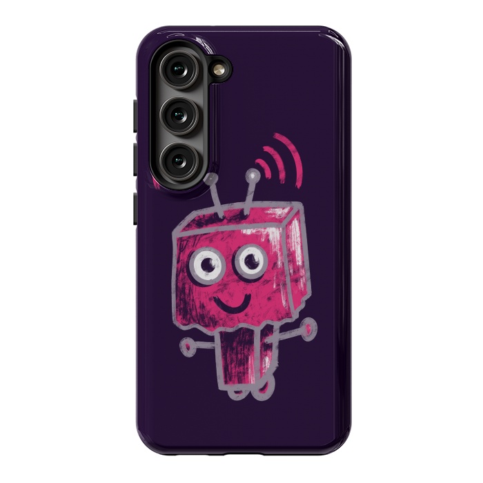 Galaxy S23 StrongFit Cute Pink Robot With Paper Bag Head Kids by Boriana Giormova