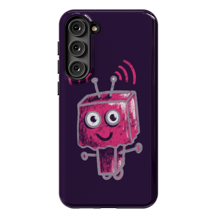 Galaxy S23 Plus StrongFit Cute Pink Robot With Paper Bag Head Kids by Boriana Giormova
