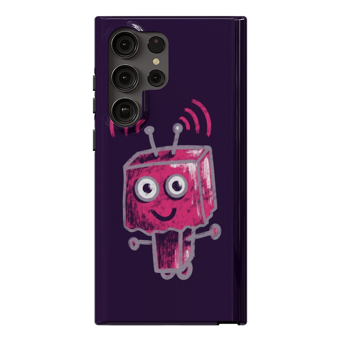 Galaxy S23 Ultra StrongFit Cute Pink Robot With Paper Bag Head Kids by Boriana Giormova