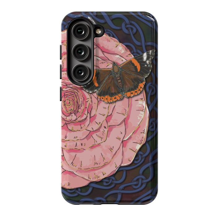 Galaxy S23 StrongFit Pink Rose and Butterfly by Lotti Brown