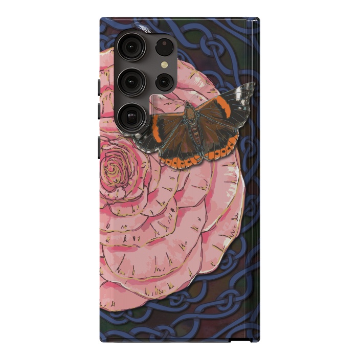 Galaxy S23 Ultra StrongFit Pink Rose and Butterfly by Lotti Brown