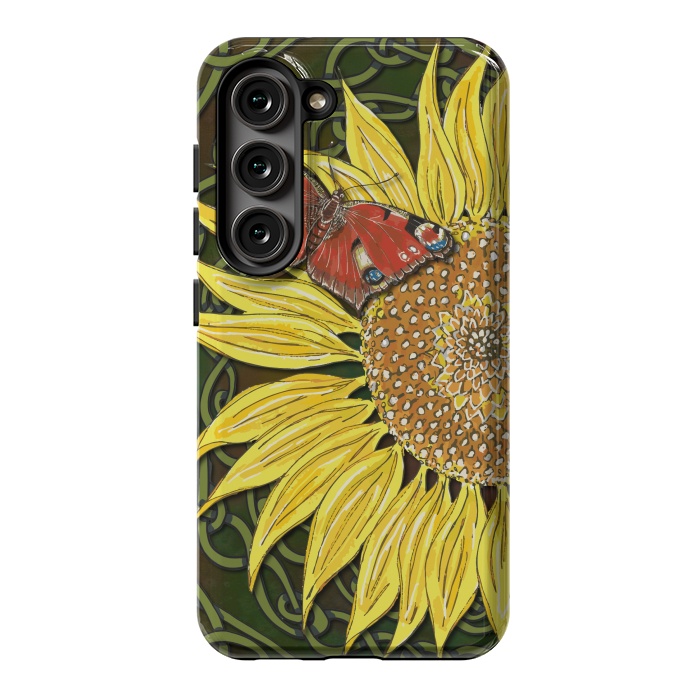 Galaxy S23 StrongFit Sunflower and Butterfly by Lotti Brown