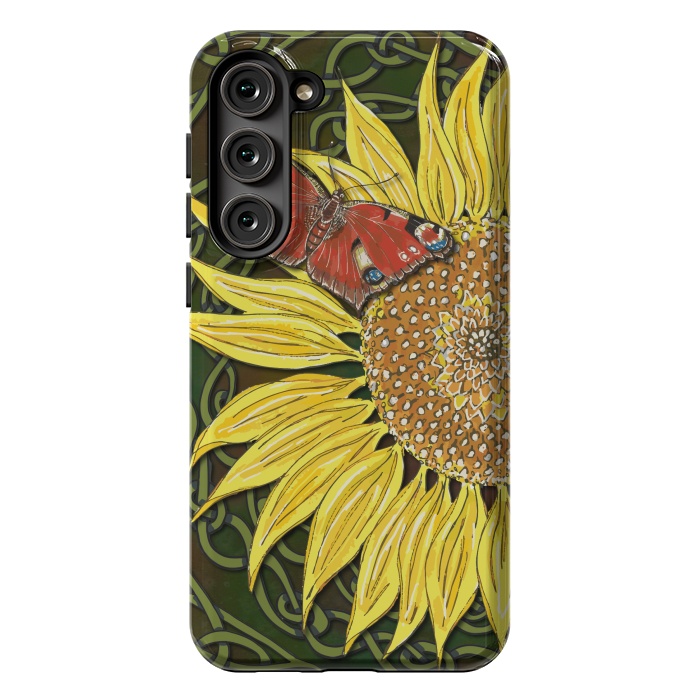 Galaxy S23 Plus StrongFit Sunflower and Butterfly by Lotti Brown