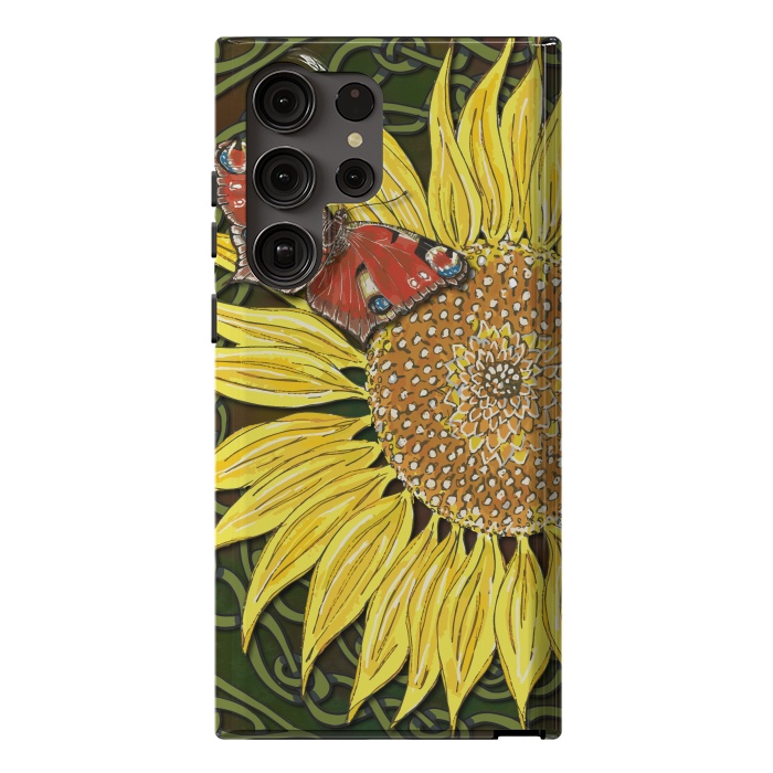 Galaxy S23 Ultra StrongFit Sunflower and Butterfly by Lotti Brown