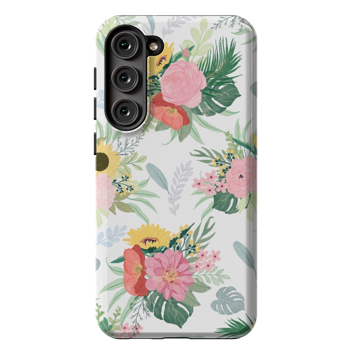 Galaxy S23 Plus StrongFit Girly Watercolor Poppy & Sunflowers Floral Design by InovArts
