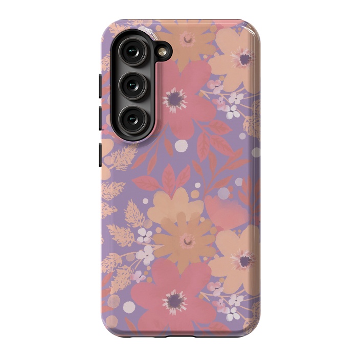 Galaxy S23 StrongFit Watercolor dotted wildflowers - pink purple by Oana 
