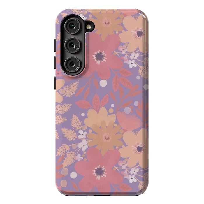 Galaxy S23 Plus StrongFit Watercolor dotted wildflowers - pink purple by Oana 