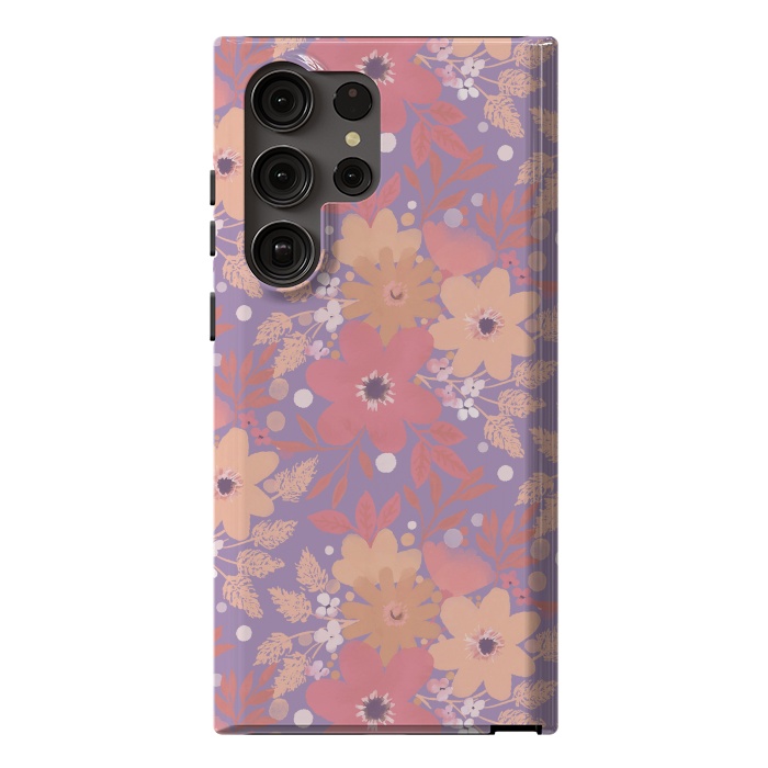 Galaxy S23 Ultra StrongFit Watercolor dotted wildflowers - pink purple by Oana 