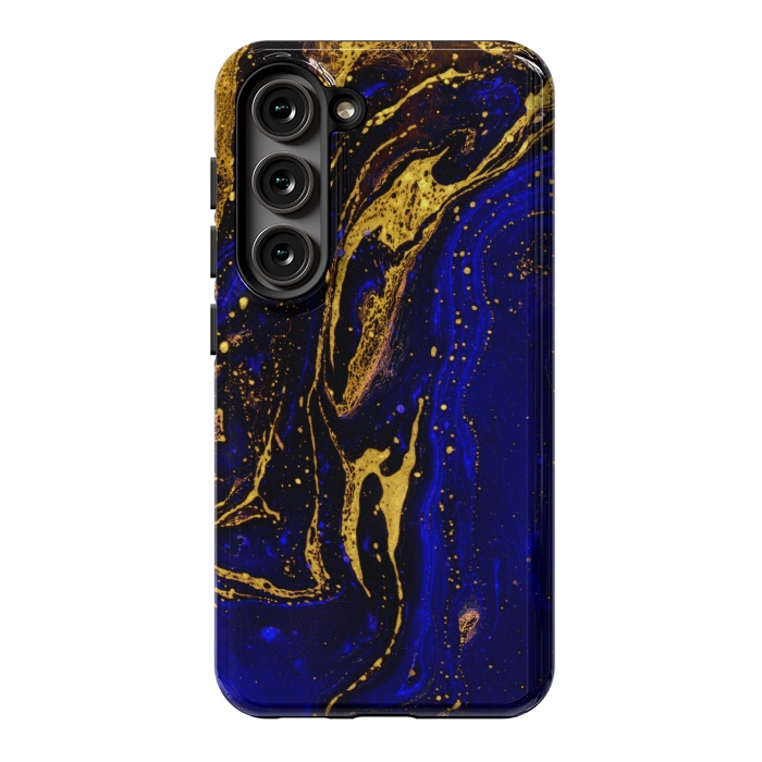 Galaxy S23 StrongFit Blue marble and abstract gold background texture with swirls by ArtsCase