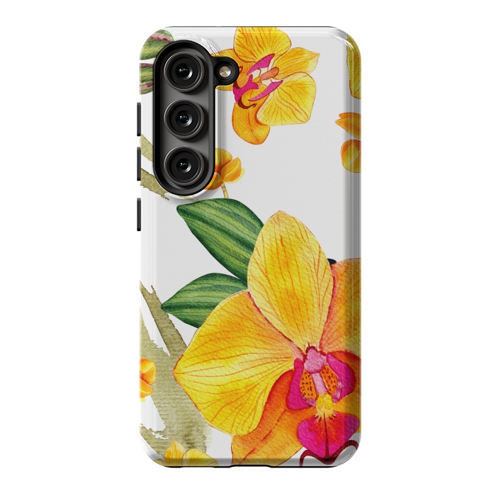 Galaxy S23 StrongFit watercolor yellow orchid flowers by haroulita
