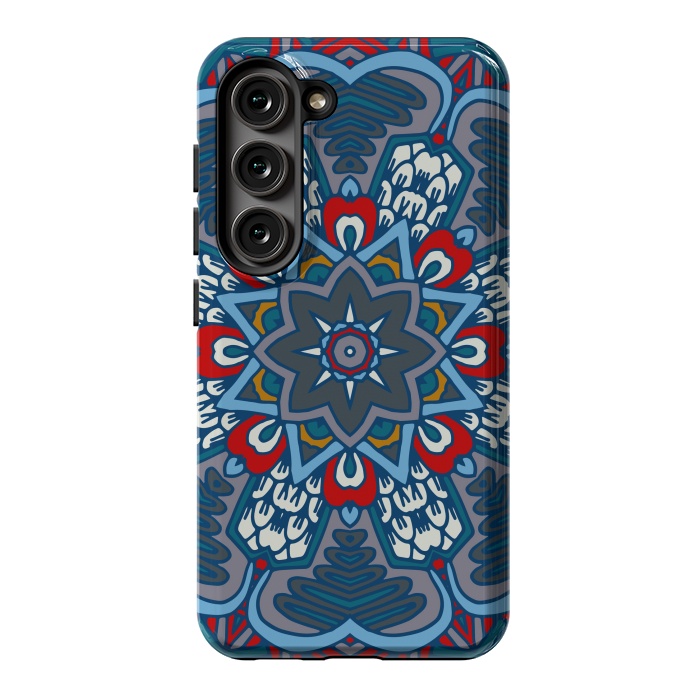 Galaxy S23 StrongFit blue red star flower mandala by haroulita