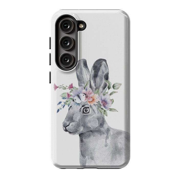Galaxy S23 StrongFit cute watercolor rabbit with flowers by haroulita