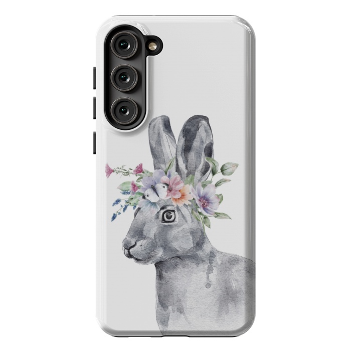Galaxy S23 Plus StrongFit cute watercolor rabbit with flowers by haroulita