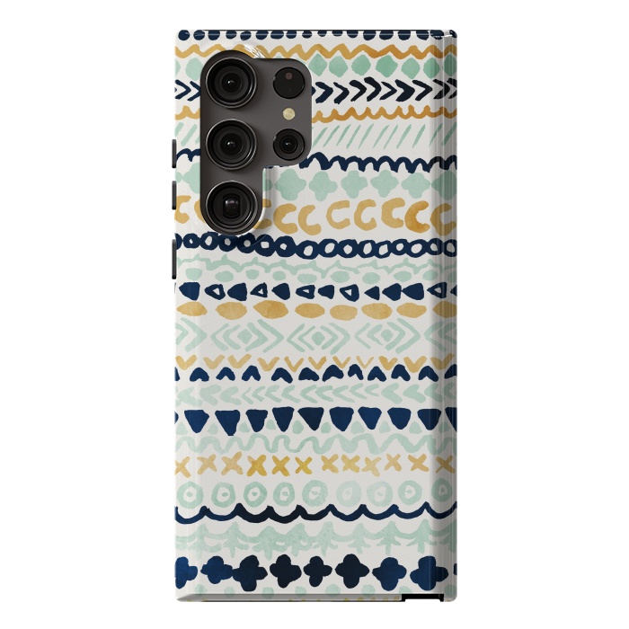 Galaxy S23 Ultra StrongFit Navy, Teal & Mustard Tribal by Tangerine-Tane