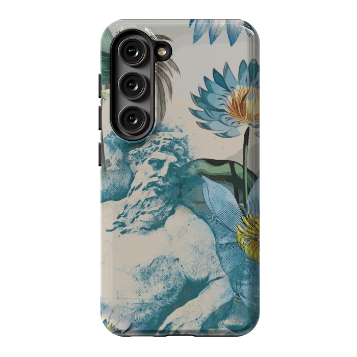 Galaxy S23 StrongFit Statue, tropical leaves, lotus petals - retro collage by Oana 