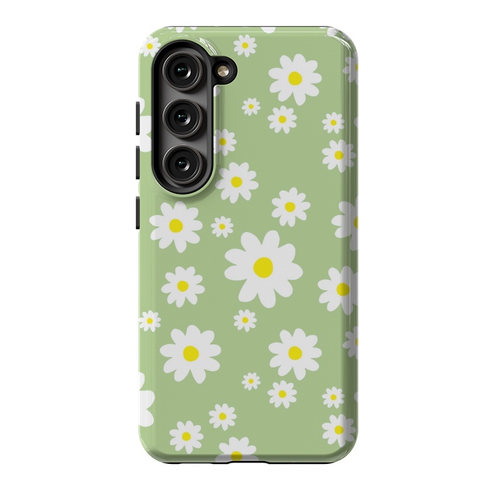 Galaxy S23 StrongFit Spring Green Daisy Flower Pattern by Julie Erin Designs