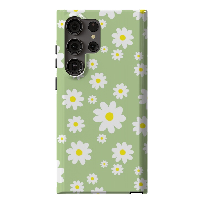 Galaxy S23 Ultra StrongFit Spring Green Daisy Flower Pattern by Julie Erin Designs