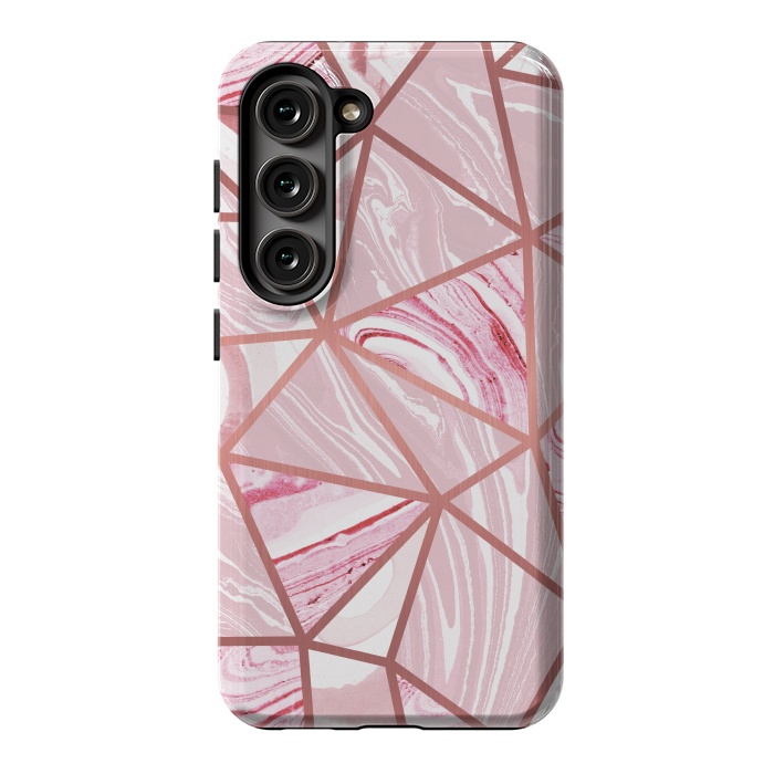 Galaxy S23 StrongFit Candy pink marble and rose gold triangles by Oana 