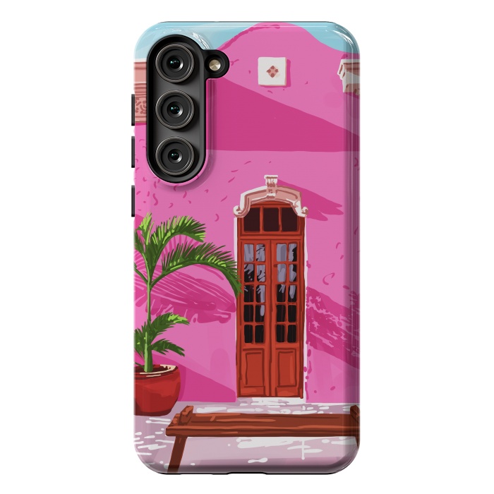 Galaxy S23 Plus StrongFit Pink Building Architecture | Pop Art Travel House Painting | Modern Bohemian Décor Spain Palace by Uma Prabhakar Gokhale