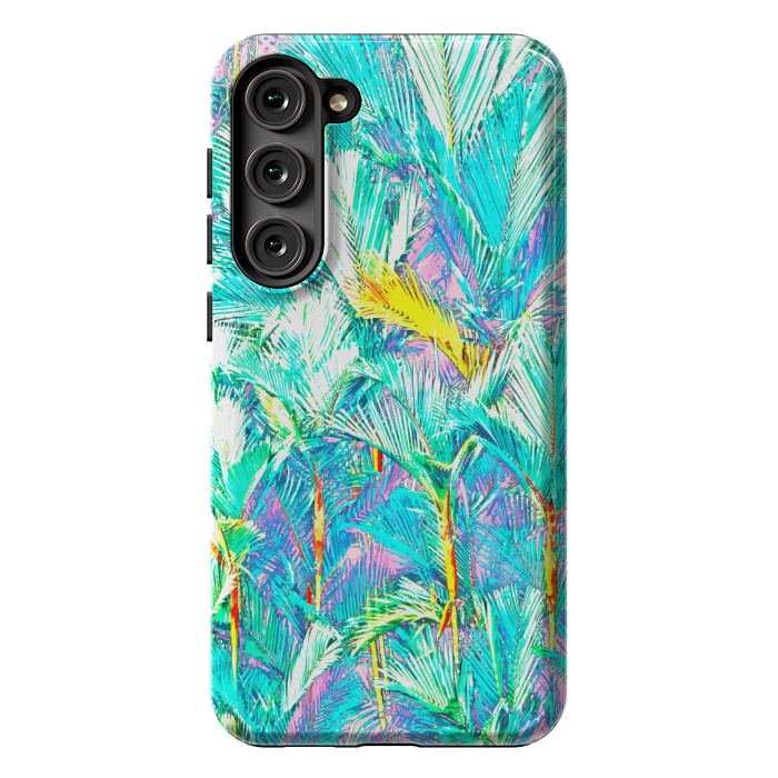 Galaxy S23 Plus StrongFit Palm Garden, Tropical Nature Jungle Botanical Painting, Bohemian Intricate Pastel Forest by Uma Prabhakar Gokhale