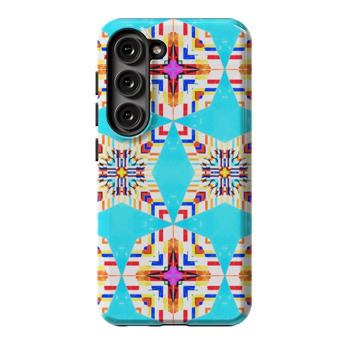 Galaxy S23 StrongFit Exotic Tiles, Moroccan Teal Kaleidoscope Pattern, Turkish Bohemian Colorful Culture Eclectic Graphic by Uma Prabhakar Gokhale