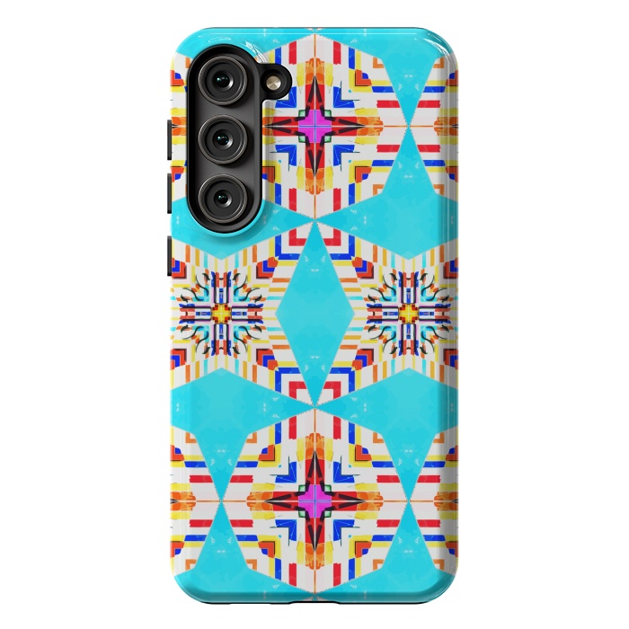 Galaxy S23 Plus StrongFit Exotic Tiles, Moroccan Teal Kaleidoscope Pattern, Turkish Bohemian Colorful Culture Eclectic Graphic by Uma Prabhakar Gokhale