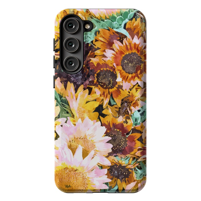 Galaxy S23 Plus StrongFit Summer Sunflowers, Modern Bohemian Urban Jungle Painting, Botanical Floral Blush Garden Nature by Uma Prabhakar Gokhale