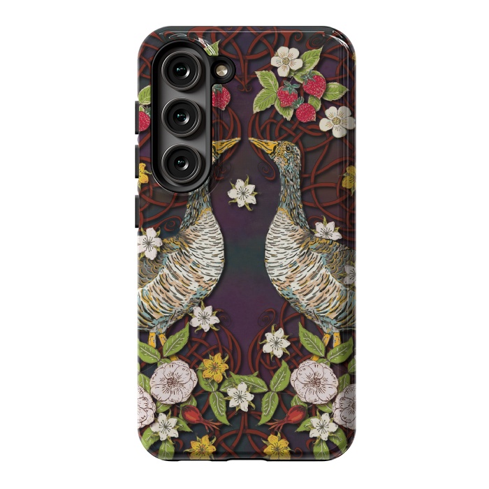 Galaxy S23 StrongFit Summer Strawberry Geese by Lotti Brown