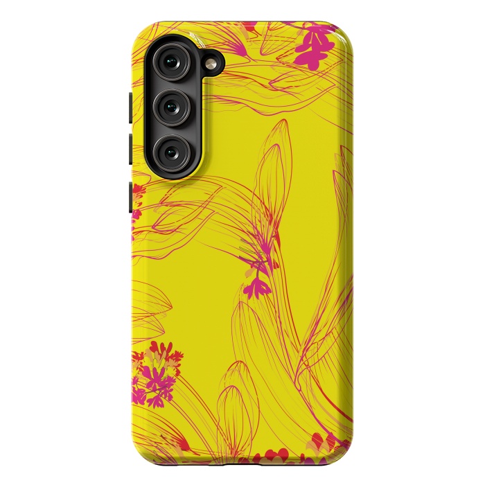 Galaxy S23 Plus StrongFit abstract pink yellow florals by MALLIKA
