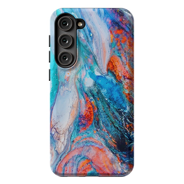 Galaxy S23 Plus StrongFit Marble Effect Color Pouring Acrylic Abstract Painting by BluedarkArt