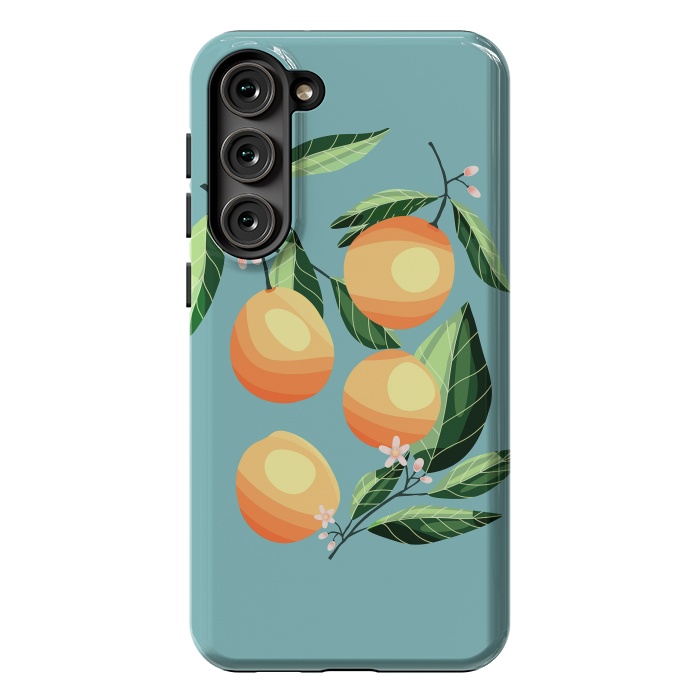 Galaxy S23 Plus StrongFit Peaches on blue by Jelena Obradovic