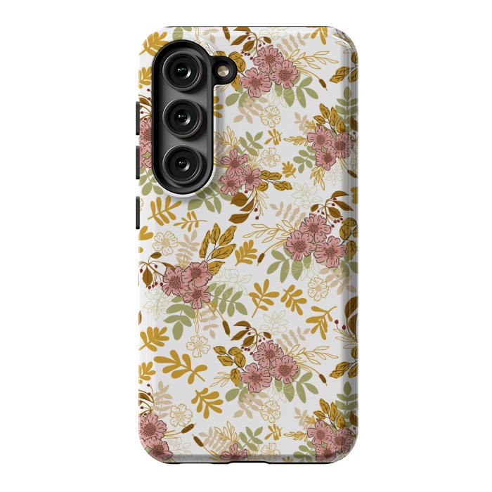 Galaxy S23 StrongFit Autumnal Florals in Pink and Mustard by Paula Ohreen