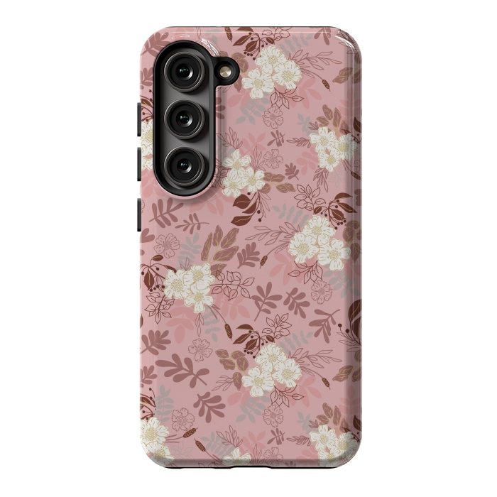 Galaxy S23 StrongFit Autumnal Florals in Pink and White by Paula Ohreen