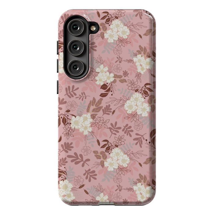 Galaxy S23 Plus StrongFit Autumnal Florals in Pink and White by Paula Ohreen