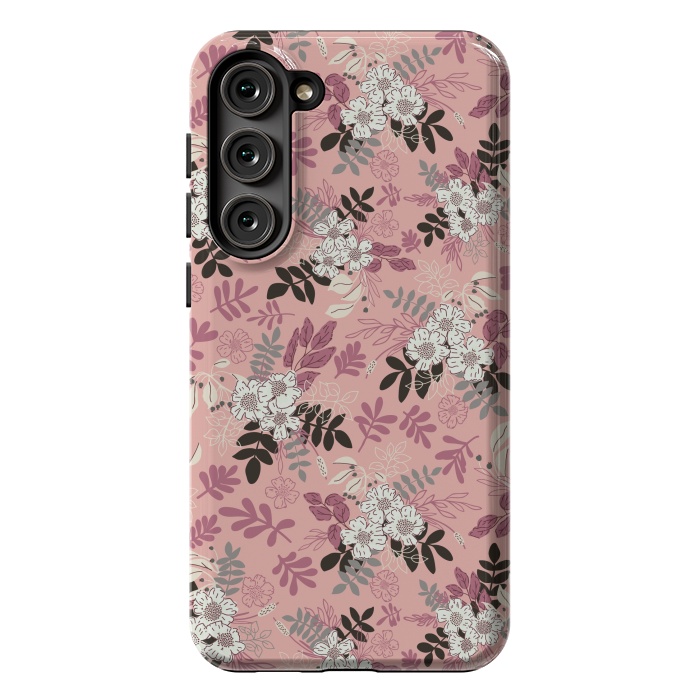 Galaxy S23 Plus StrongFit Autumnal Florals in Pink, Black and White by Paula Ohreen
