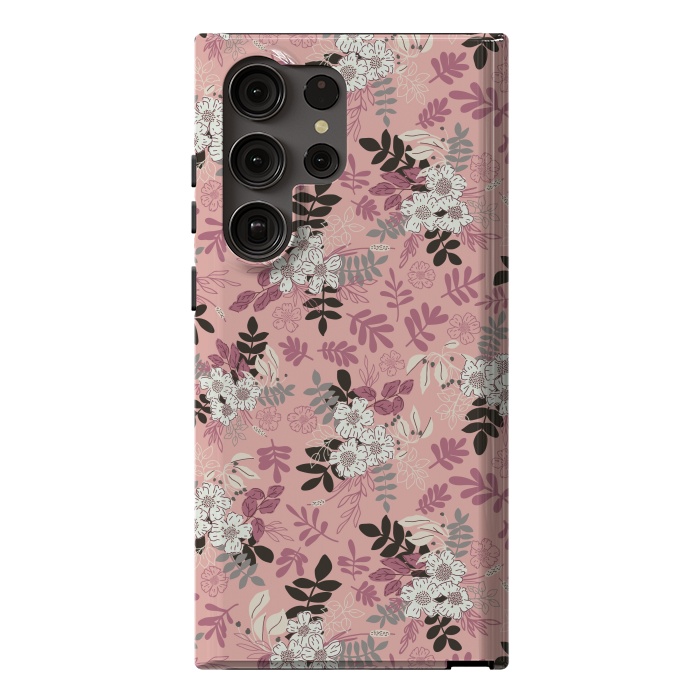 Galaxy S23 Ultra StrongFit Autumnal Florals in Pink, Black and White by Paula Ohreen