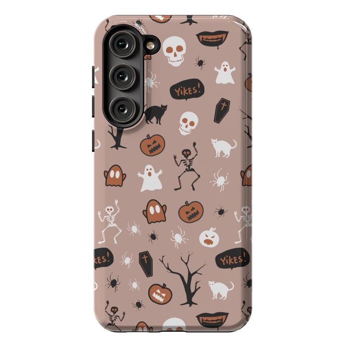 Galaxy S23 Plus StrongFit Halloween monsters pattern - skeletons, pumpkins, ghosts, cats, spiders by Oana 