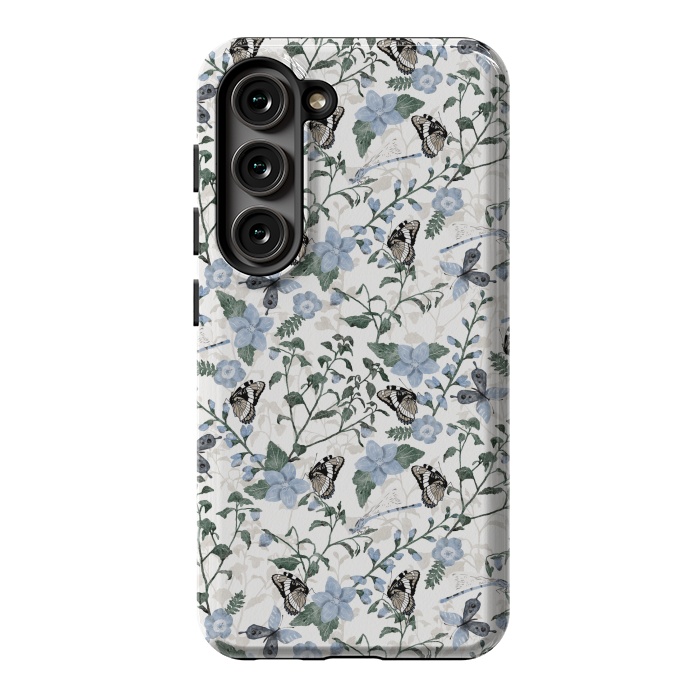 Galaxy S23 StrongFit Delicate Watercolour Butterflies and Dragonflies half-drop repeat pattern by Paula Ohreen