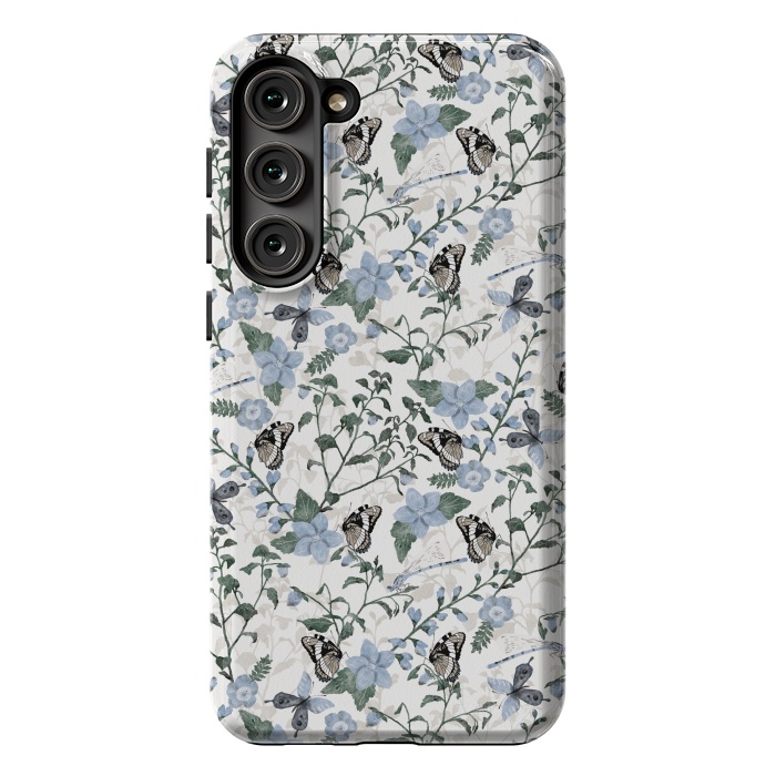 Galaxy S23 Plus StrongFit Delicate Watercolour Butterflies and Dragonflies half-drop repeat pattern by Paula Ohreen