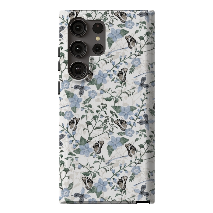 Galaxy S23 Ultra StrongFit Delicate Watercolour Butterflies and Dragonflies half-drop repeat pattern by Paula Ohreen